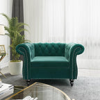 2 Piece Living Room Set, Velvet Chesterfield Sofa Loveseat Couch Chair - Image 5