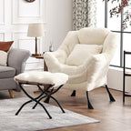 Lazy Chair with Ottoman, Large Lvory Accent Chair with Ottoman and FA Throw - Image 5