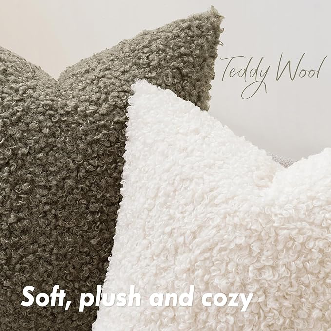 Faux Fur Throw Pillow Covers 18x18 Inch Set of 2 Boucle Neutral Decorative - Image 5