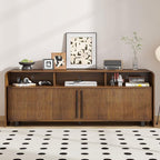 Fluted TV Stand for 75 65 80 Inch TV, 70 Inch Long Walnut Entertainment Center - Image 4