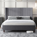 HOWE Queen Size Bed Frame with 50.8" Tall Wingback Headboard, Modern Corduroy - Image 3
