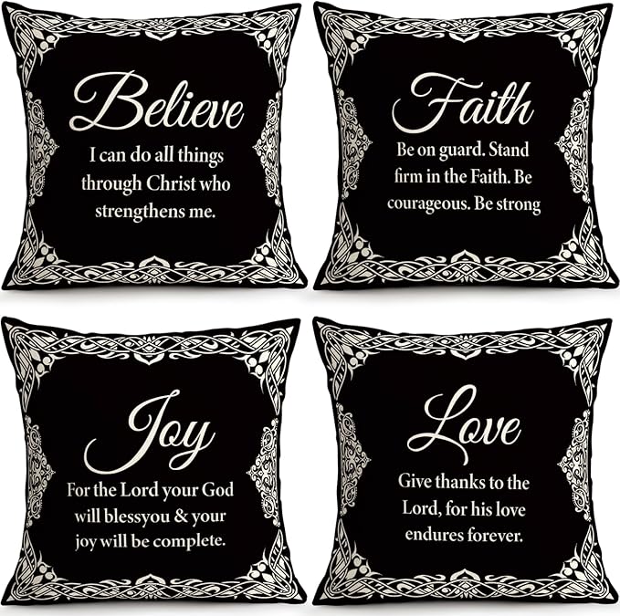 OBSEDE Black and White Bible Verse Decorative Throw Pillow Covers 18 × 18 in by OBSEDE