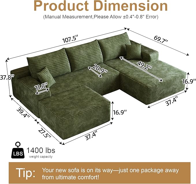 108" Sectional Couches for Living Room Cloud Couch Sofa - Image 2