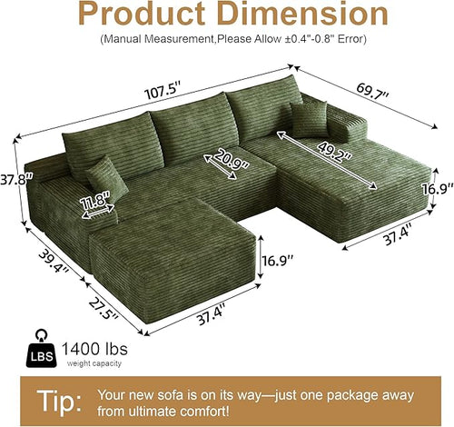 108" Sectional Couches for Living Room Cloud Couch Sofa - Image 2