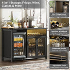 Wine Bar Cabinet with Mini Fridge Space, Sideboard Buffet Table - Image 3