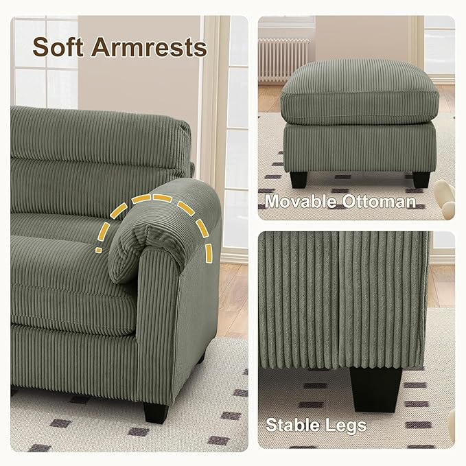 HAOMARKETS Corduroy Sofa Set, Upholstered Armchair Set of 2 and Loveseat - Image 4