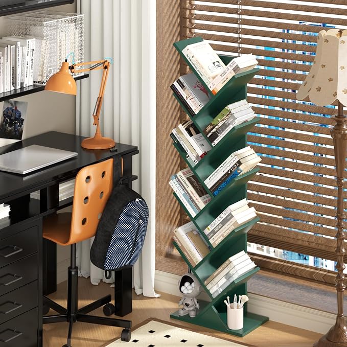 SHEEPAM 10 Tier Tree Book Shelf, Floor Standing Wood Bookshelf - Image 2