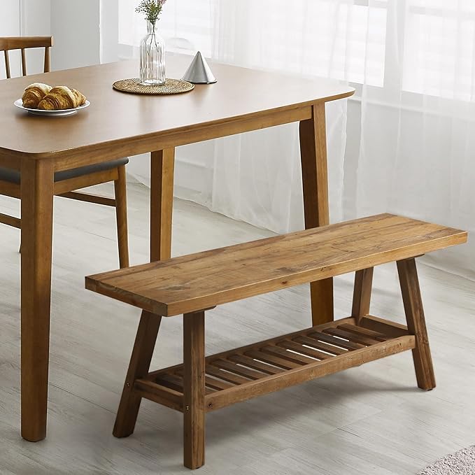 HOKYHOKY Reclaimed Solid Wood Bench-43.3" Farmhouse Entryway Bench - Image 4