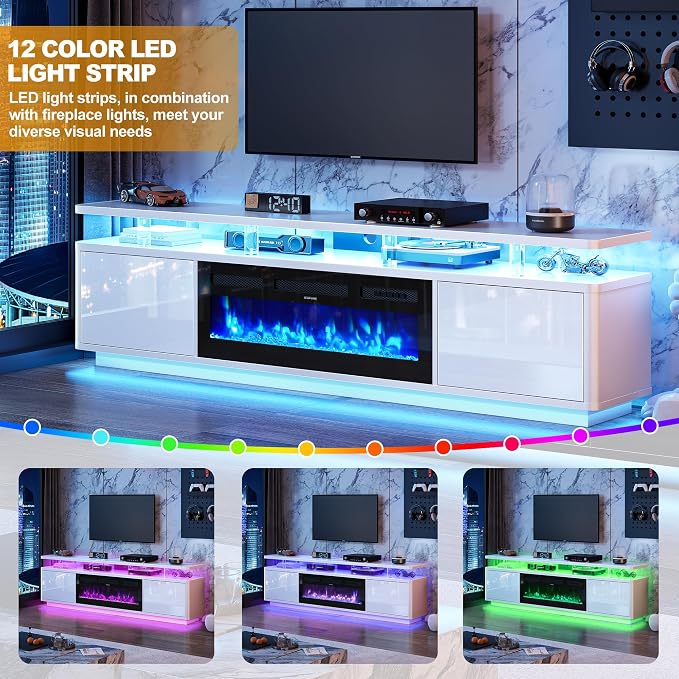 80" Fireplace TV Stand with Double LED Lights - Image 3