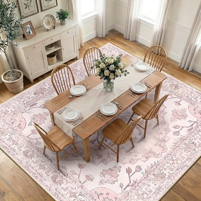RELEANY Area Rugs Square 10ft Washable Non-Slip, Floral Vintage Distress Print by RELEANY