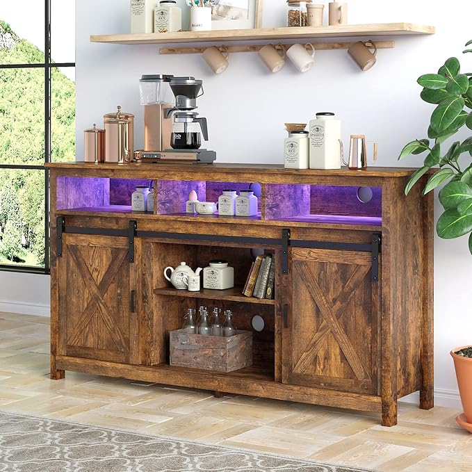 Farmhouse TV Stand for 65 inch TVs, Rustic Entertainment Center Cabinet - Image 2
