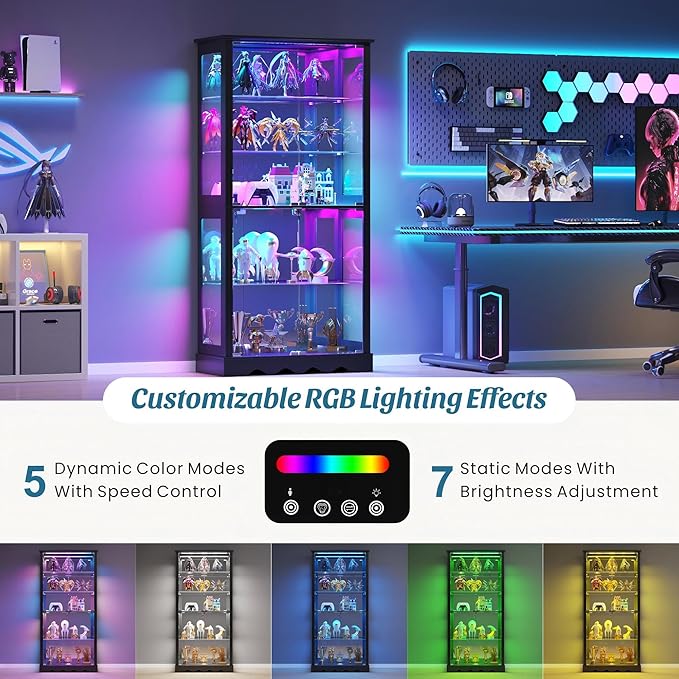 Dystler Display Cabinet with Glass Doors, LED Display Case with Removable Shelf - Image 3
