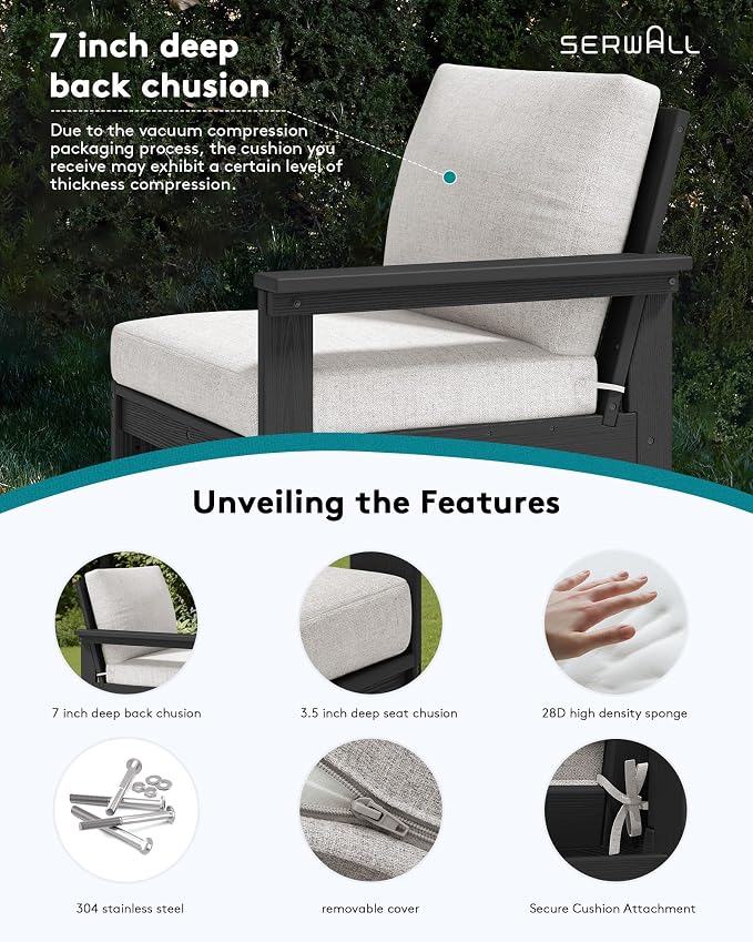 SERWALL HDPE Patio Sofa Set, 4-piece Sectional Outdoor Furniture Set, All - Image 4