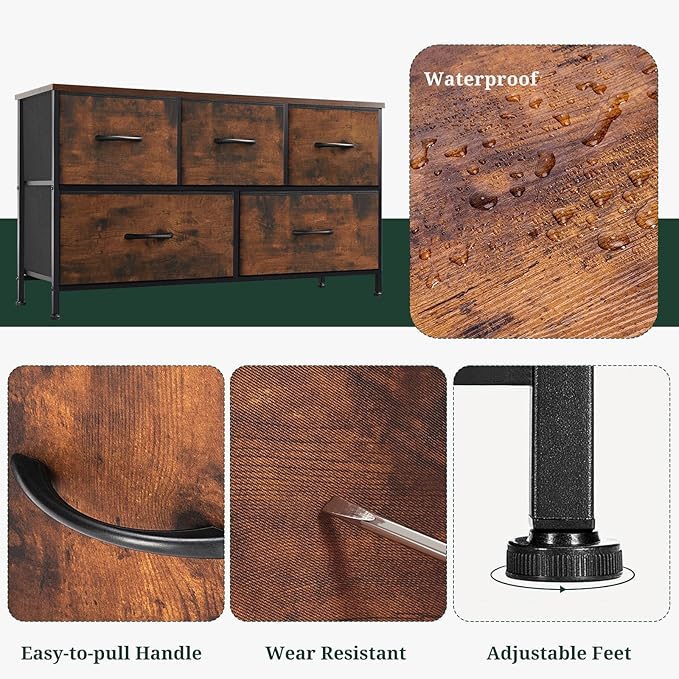 5-Drawer Dresser for Bedroom, Anti-Tip Wide Storage Organizer Fabric Chest of - Image 7