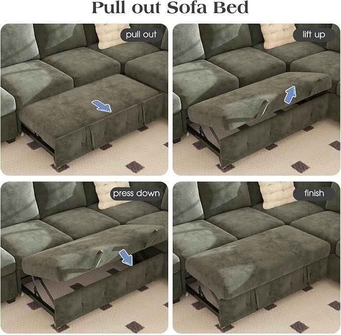Ihanherry Large U-Shaped Sectional Sofa Bed, 8-Seater Convertible Sleeper - Image 7
