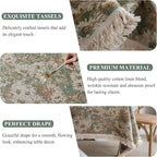 Aesthetic Green and Beige Floral Table Cloth, Linen Texture Table Cloth - Image 5