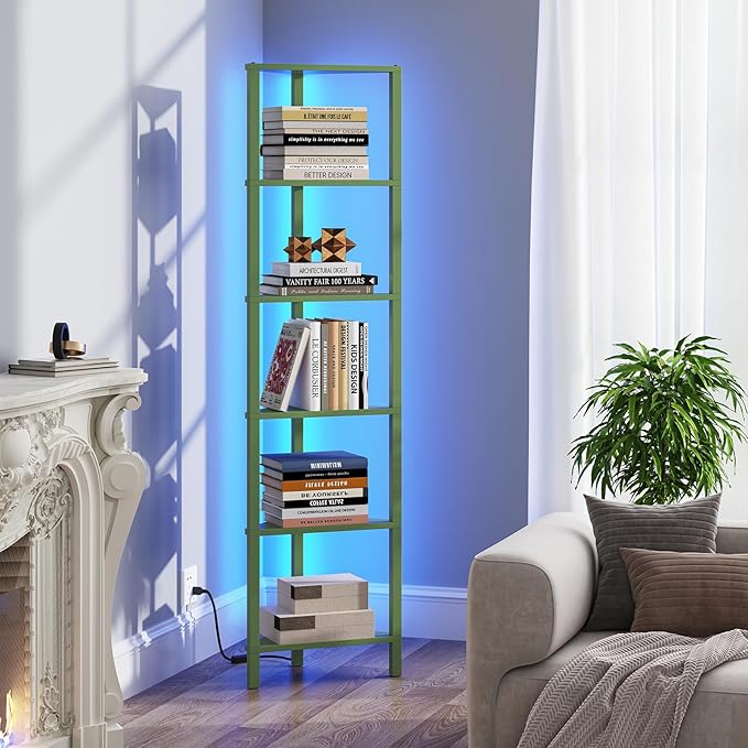 TUTOTAK Corner Shelf with LED Light, 6-Tier Corner Bookshelf - Image 7