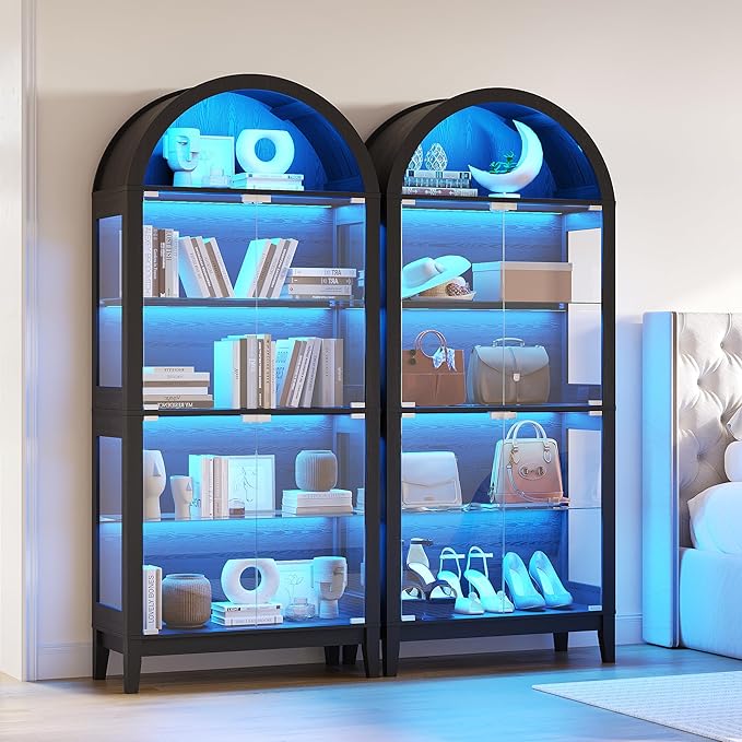 HNEBC Arched Book Shelf with Glass Doors, LED Bookcase with RGB Lights - Image 7
