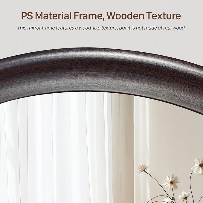 Round Mirrors 24 Inch, Rustic Decorative Transitional Dark Walnut Wall Mirror - Image 5