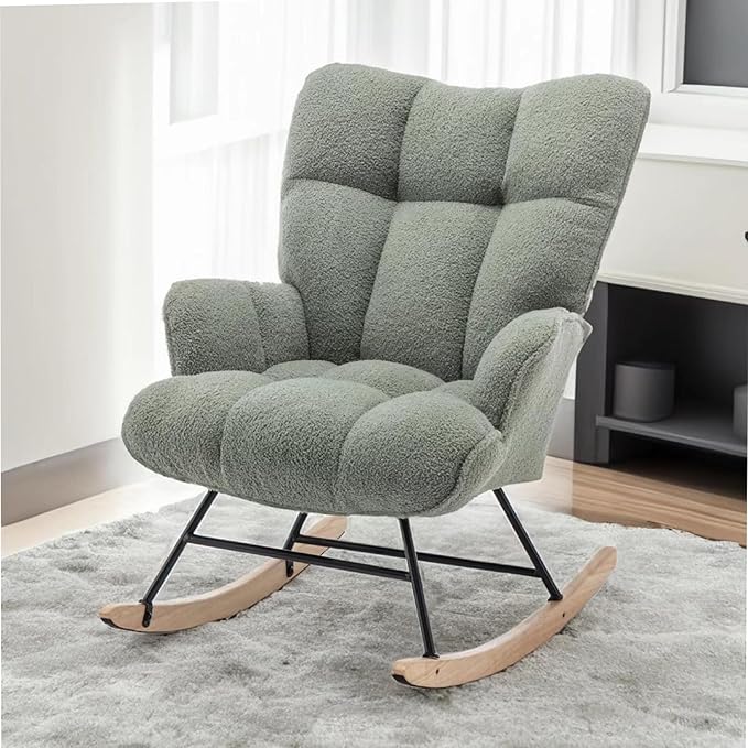 SAETSFEG Rocking Chair Nursery Teddy Upholstered Glider Rocker Rocking Accent by SAETSFEG