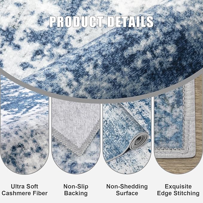 Round Area Rug for Living Room: 6 ft Washable Modern Abstract Soft Thin Rug - Image 5