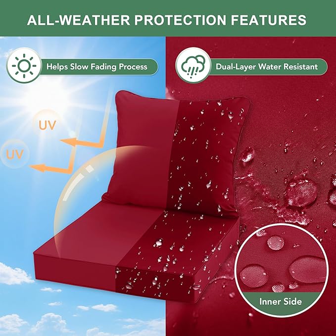 Summsun Outdoor Chair Cushions Set of 4, Waterproof Back Pillow and Seat - Image 3