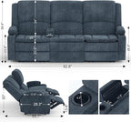 Yolsali Recliner Sofa, 3 Seater Manual Reclining Sofa - Image 2