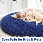 Navy Blue Round Rug 6Ft for Boys Bedroom, Large Fluffy Fuzzy Circle Area Rugs - Image 2