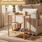 Giantex Bamboo Side Table Set of 2, 2-Tier Sofa End Bedside Table w/Storage - Image 3
