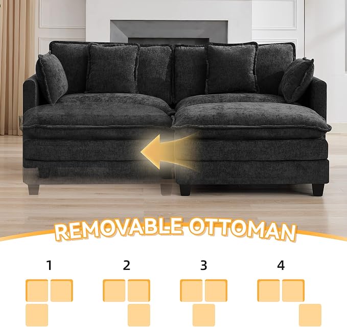 76'' Cloud Deep Seat Loveseat Sofa, Upholstered Chenille Modular 2-Seats - Image 6