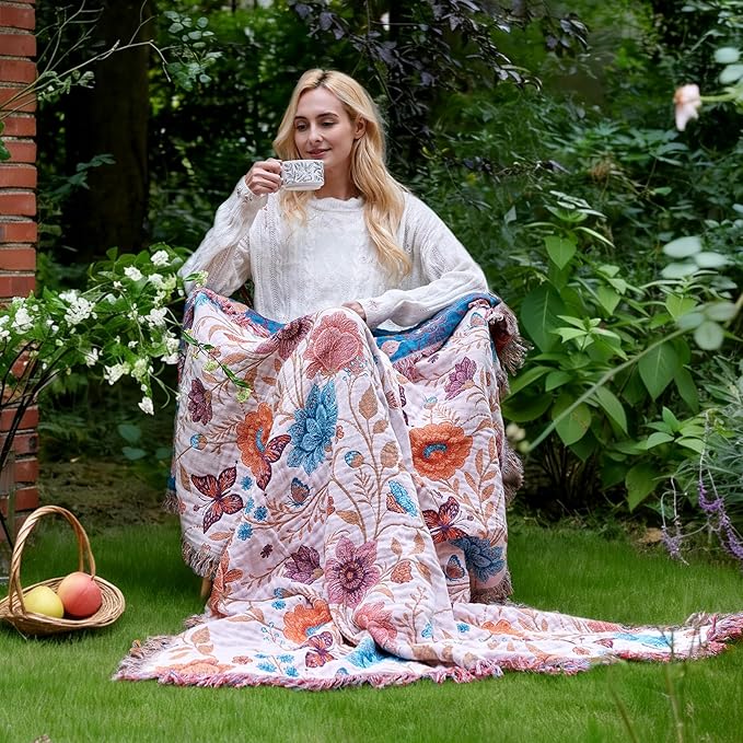 LUTBM Boho Throw Blanket for Bed Cotton Summer Blankets Twin Size for Bedroom - Image 2
