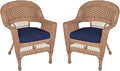 Jeco Wicker Chair with Blue Cushion, Honey/W00205- by Jeco