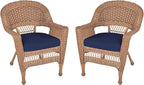 Jeco Wicker Chair with Blue Cushion, Honey/W00205- by Jeco