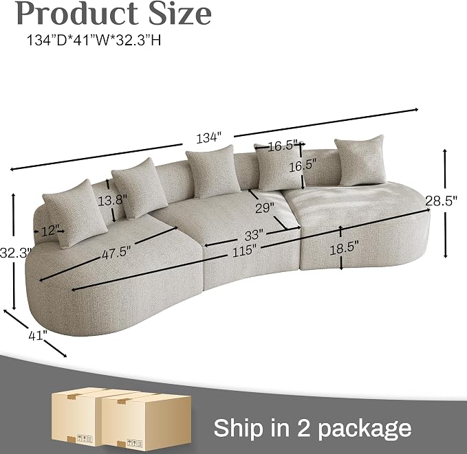 134" Oversized Sectional Sofa for Living Room, Modern Luxury Plush Chenille - Image 2