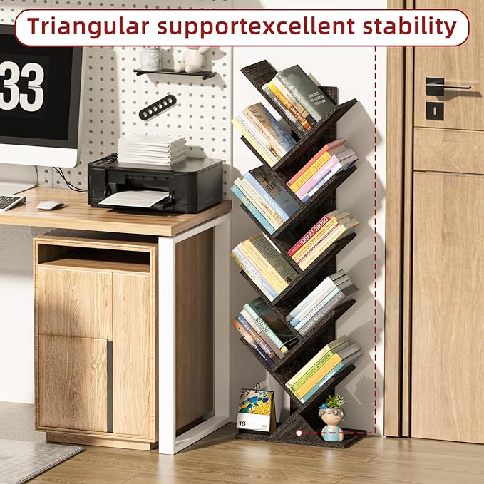 SHEEPAM 10 Tier Tree Book Shelf, Floor Standing Wood Bookshelf - Image 5