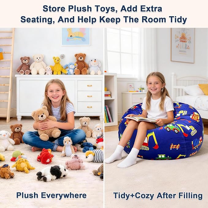 Lukeight Excavator Stuffed Animals Storage Bean Bag Chair Cover - Image 6