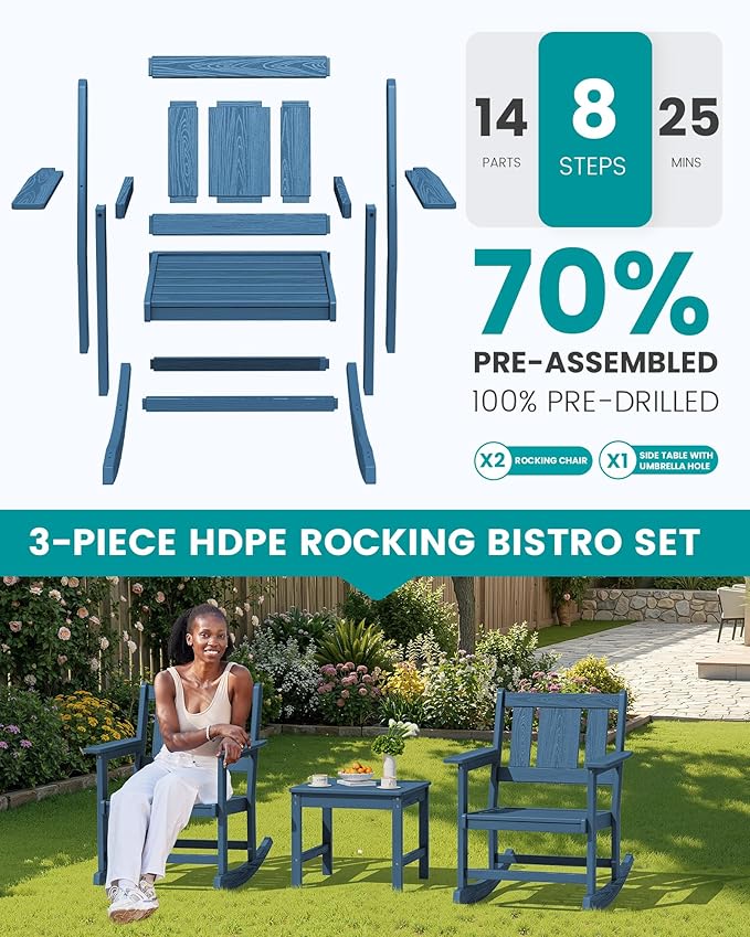 SERWALL Outdoor Rocking Chairs Set of 2 - Image 6