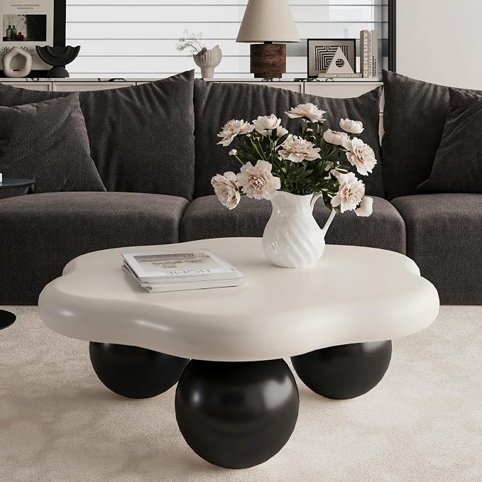 35" Cloud Coffee Table with 3 Ball Legs, Modern Minimalist Petal Center Table - Image 3