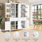 74.8''H High Freestanding Kitchen Pantry, Wooden Kitchen Organizers Cupboard - Image 5
