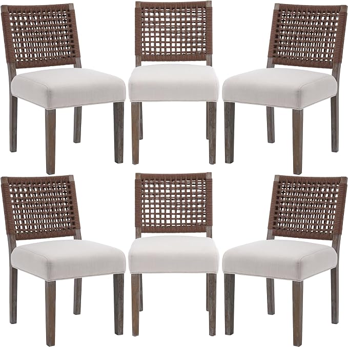 LZAREAL Farmhouse Dining Chairs Set of 6 Linen Fabric Upholstered Accent Side by LZAREALBetterRoomForRealLiving