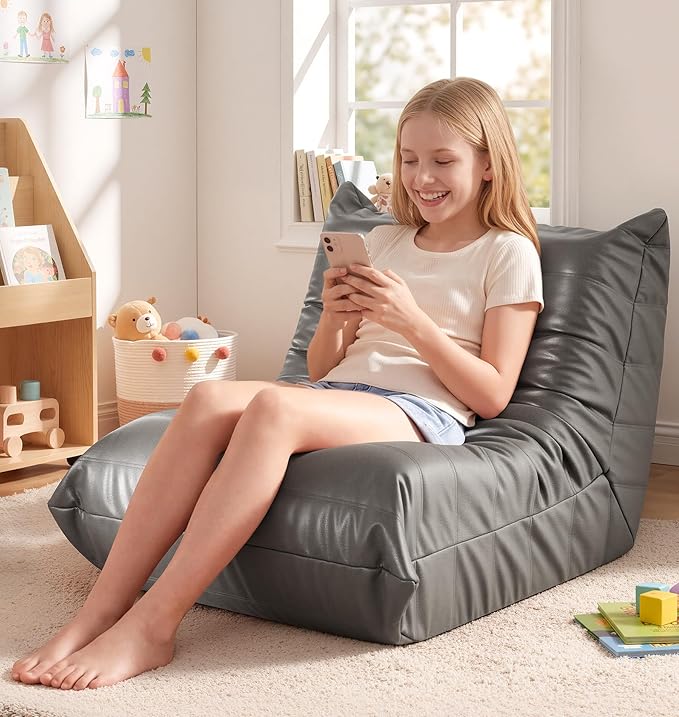 Hobestluk Small Bean Bag Chair Leather Beanbag Lazy Floor Sofa Bean Bags by YourHomeDeservesMore