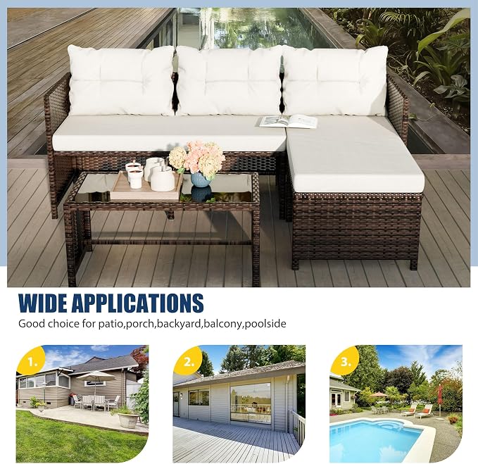 Vongrasig 3 Piece Patio Furniture Sets, All-Weather PE Wicker Outdoor Sofa - Image 7