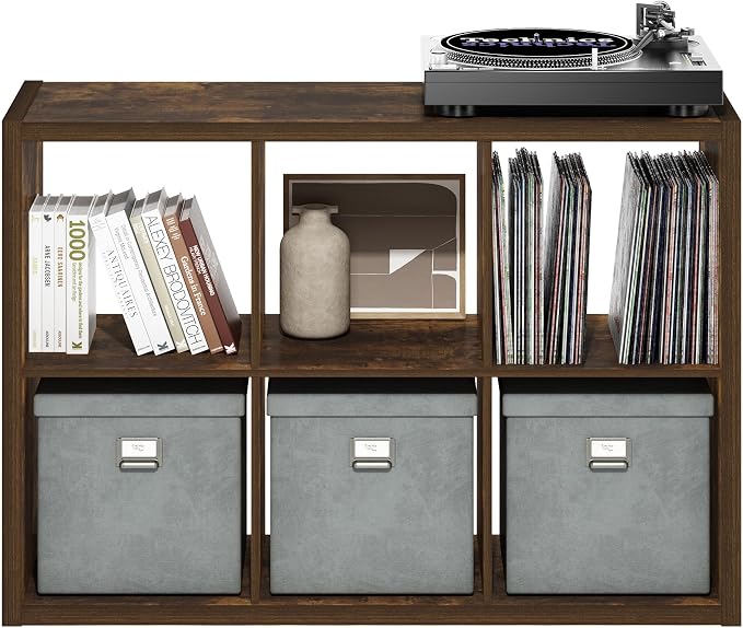 Furinno Cubicle Book Shelf, 6-Cube Bookshelf, Extra Thick Frame Horizontally & - Image 9
