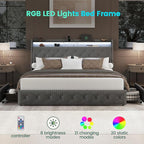 LARMACE King Bed Frame with 4 Storage Drawers and USB Charging Station Velvet - Image 3