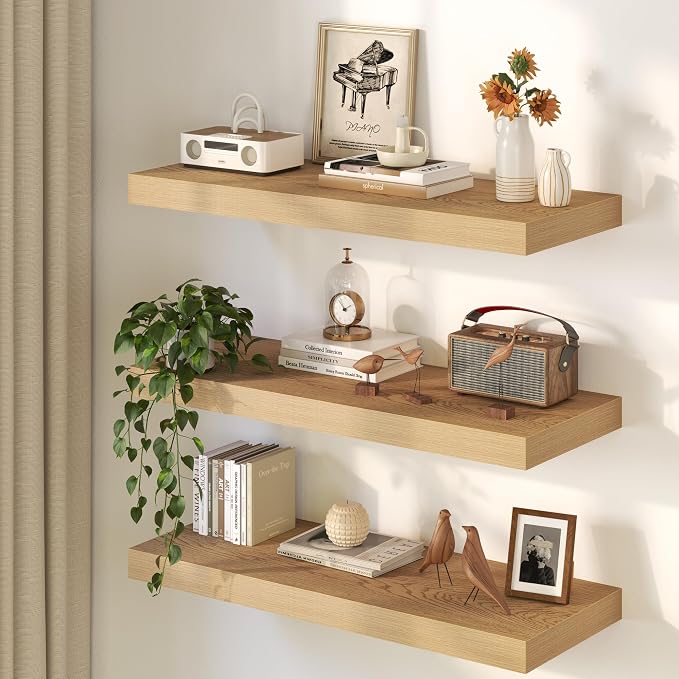 40Inch Oak Floating Shelves for Wall, 12 Inch Deep Shelves for Bedroom - Image 8