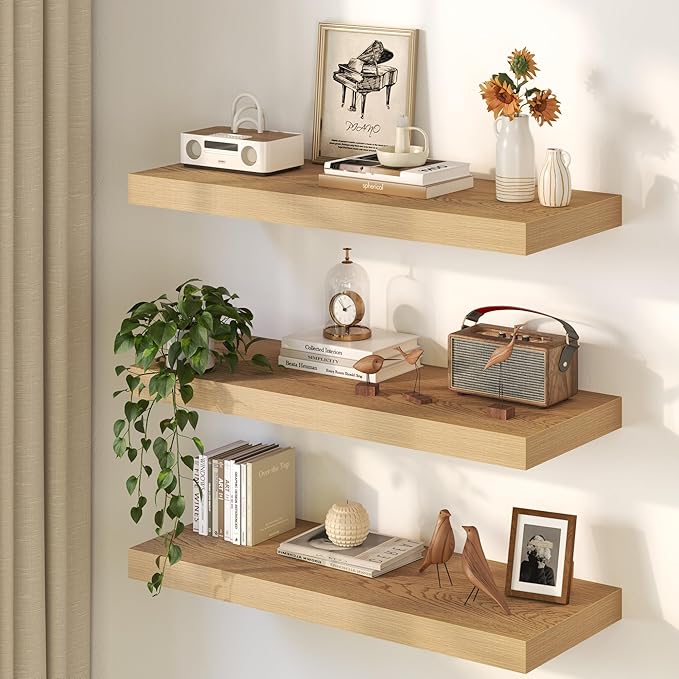 32Inch Oak Floating Shelves for Wall, 12 Inch Deep Shelves for Bedroom - Image 8
