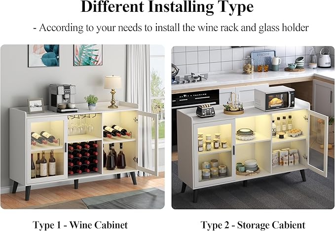 Loomie Wine Bar Cabinet with LED Light, Home Coffee Cabinet with Wine Rack and - Image 8