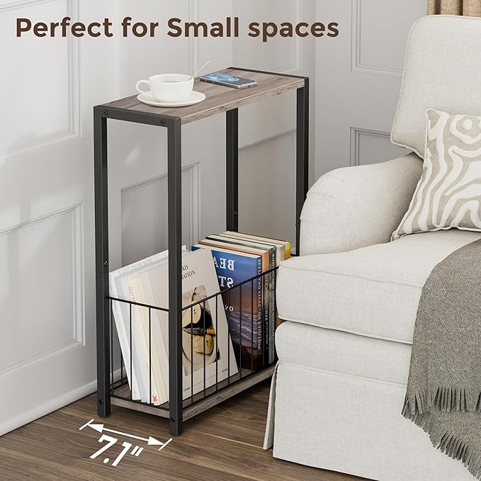 Homleke Narrow Side Table with Magazine Holder, Skinny End Table Perfect - Image 5
