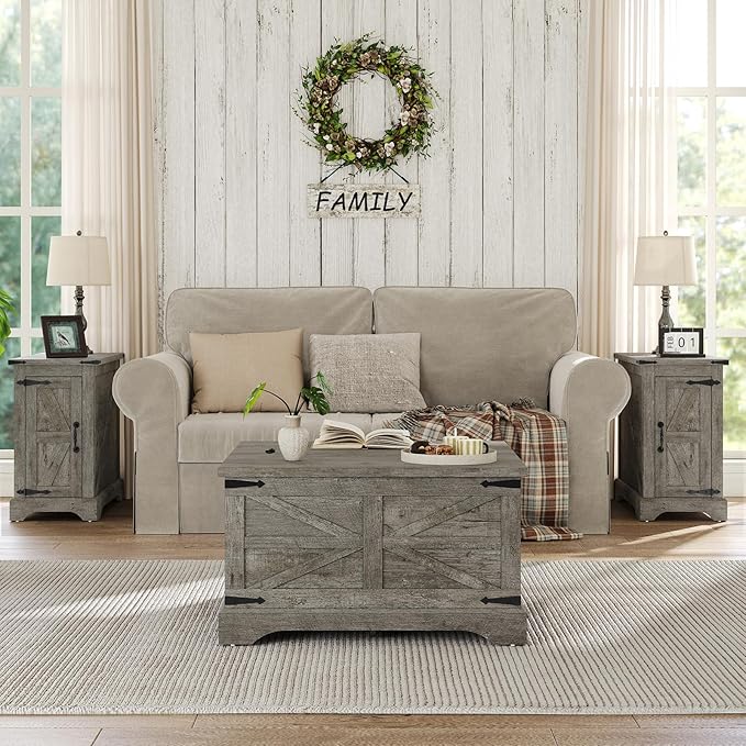 Furnideco Farmhouse Lift Top Coffee Table, Square Wood Center Table - Image 5