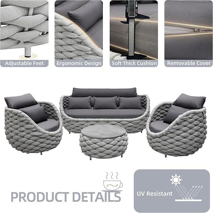 TWT Outdoor Patio Furniture Set, 5 Pieces Aluminum Sectional Sofa, Metal Patio - Image 5
